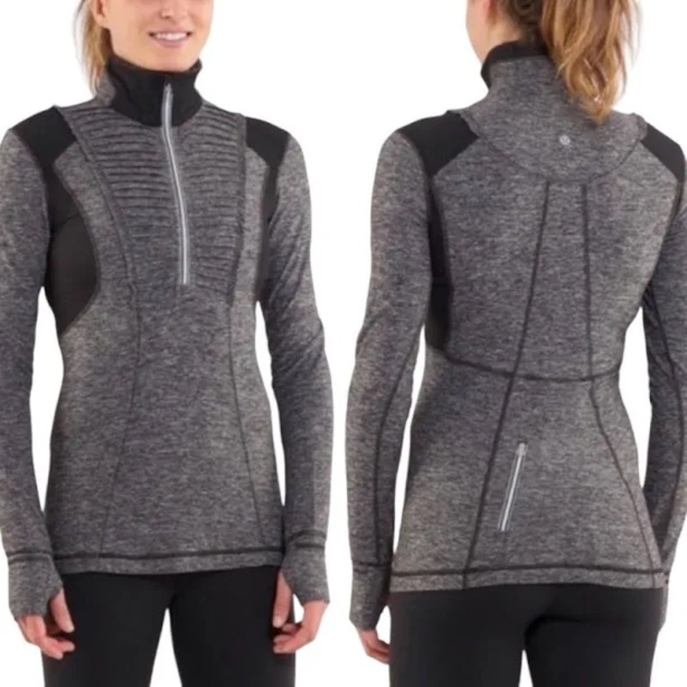 Lululemon Women’s Run Your Heart Out Pullover 1/2 Zip Heathered Black, Size 8